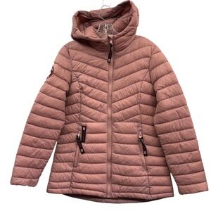 Canada Weather Gear Women's Puffer Jacket Hooded Quilted Lightweight Pink Size M